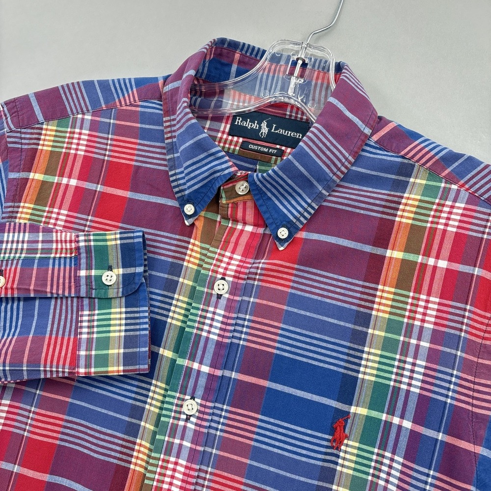 Ralph Lauren Shirt Mens L Multicolor Plaid Custom Button Down Long Sleeve Preppy